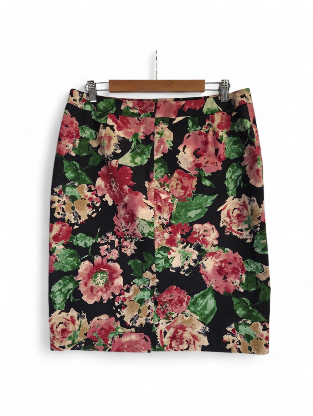 Talbots Black Floral Pencil Skirt with Pink & Green Roses Size 12 - Picture 4 of 9